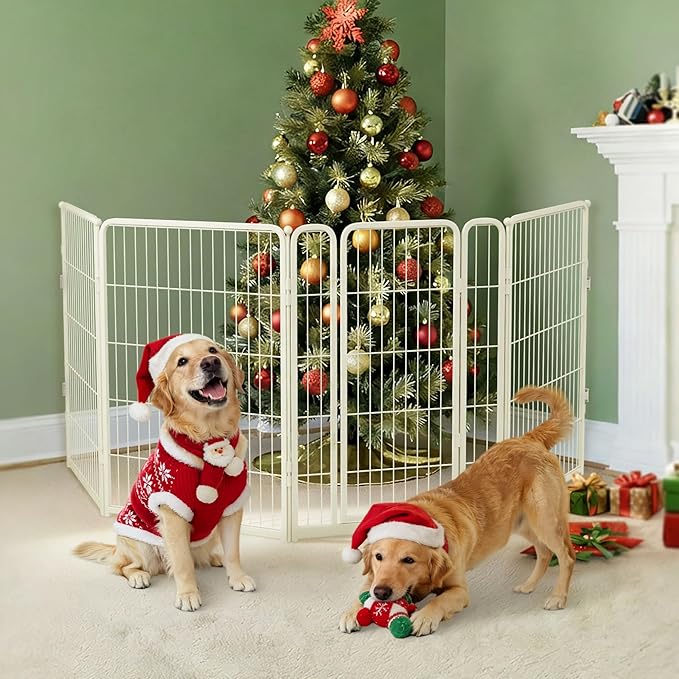 FXW Dog Gate Extra Wide Designed for Indoor Use, Adjustable Width Up to 111-inch Wide (40" H 4 Wire Panels for Medium and Large Dogs), White