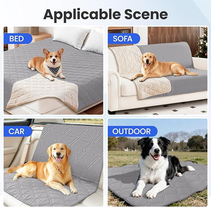 Waterproof Dog Bed Cover, Non-Slip Dog Blanket for Couch, Couch Covers for Dogs Washable, Pet Blanket for Furniture, Pet Bed Mat for Sofa, Car, Pet Supplies (82x82 Inch, Light Grey)