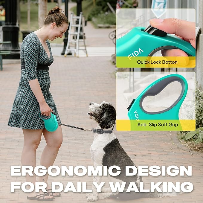 Fida Heavy Duty Retractable Dog Leash,16 ft Dog Walking Leash for Small Medium Dogs up to 44 lbs, Tangle Free. (Medium, Teel)