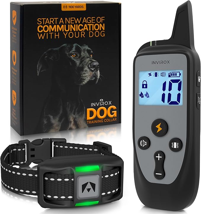 INVIROX 2026 Edition Dog Training Collar, 123 Levels for Reactive or Stubborn Dogs, 1100yd Long-Range E Collar, Waterproof Rechargeable System with Manual Bark Control for Large Dogs