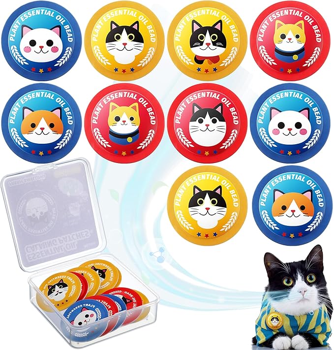 Cat Calming Patches for Travel, Car & Home Use, Pheromone & Natural Essential Oil Calming Diffuser for Cats & Kittens to Reduce Anxiety and Stress, Long Lasting & Non Toxic, 10 Count