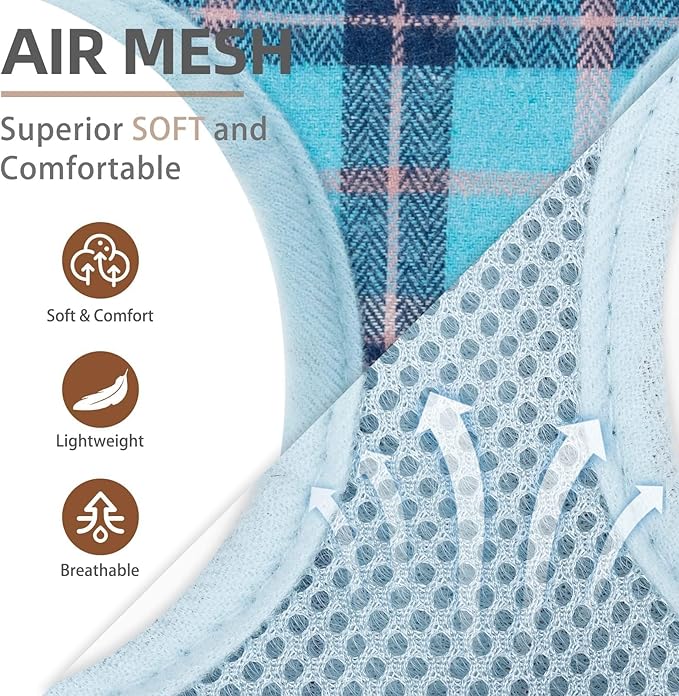 PUPTECK Soft Mesh Dog Harness and Leash Set Pet Puppy Cat Comfort Padded Vest No Pull Harnesses, Light Blue, S