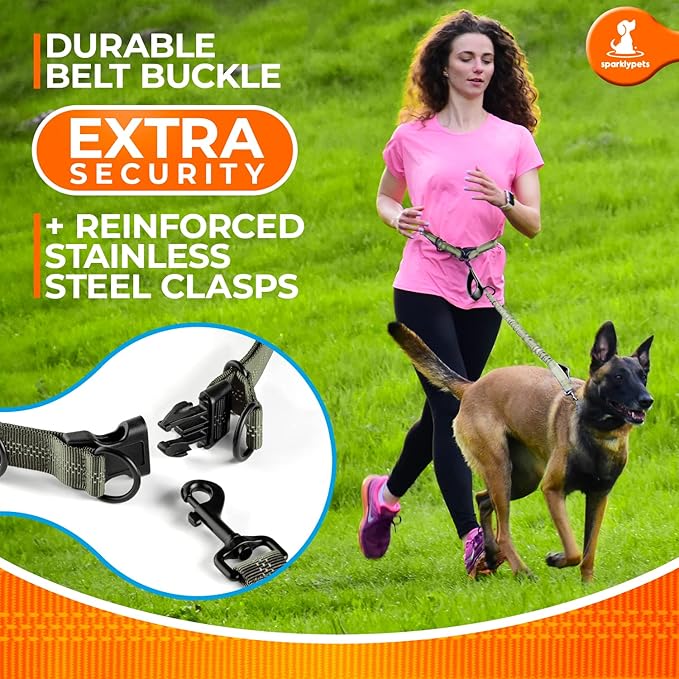 SparklyPets - Hands Free Dog Leash with Reflective Stitches - Waist Leash for Medium & Large Dogs Walking, Hiking, Training, Jogging, Canicross, Running