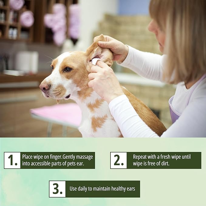 NOVEHA Dog Ear Wipes Finger Glove Fit | Easy Ear Cleaning for Dogs & Puppies, Cats & Kittens | Gentle Pet Ear Cleaner Finger Wipes for Puppy, Kitten & More | Cat & Dog Ear Wash | 2PK - 50ct