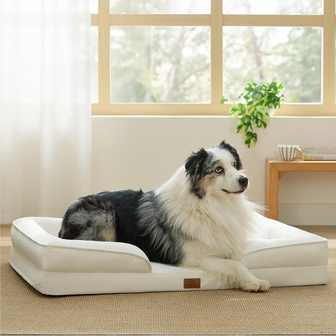 Bedsure XL Orthopedic Dog Bed for Extra Large Dogs - Washable XLarge Dog Cat Bed Waterproof, Comfort Dogs Couch Sofa with Washable Removable Cover, Pet Bed with Nonskid Bottom, Ivory, 42"