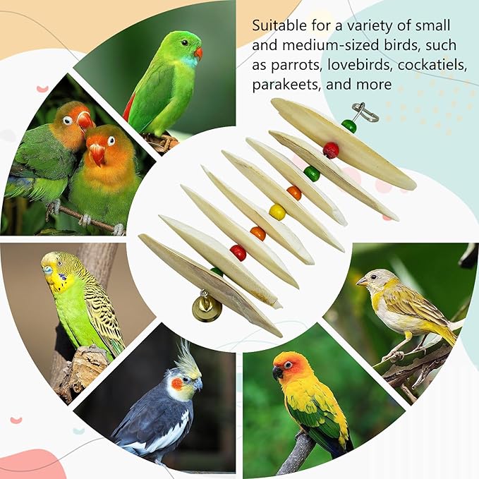 3 Pack Bird Chewing Toy Cuttlebone Parrot Toy with Bell Hanging Bird Beak Grinding Stone Parakeet Cage Accessories for Small & Medium Budgies Lovebirds Cockatiels (Flake,8 Per Skewer)