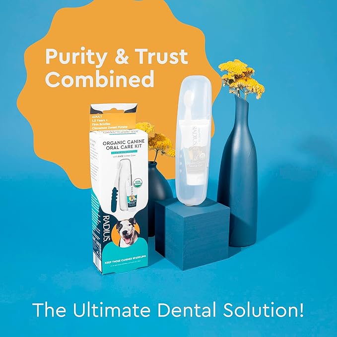 RADIUS USDA Organic Dental Solutions Adult Kit 2 Units, Includes 1 Dog Toothbrush & 1 0.8oz Toothpaste, Firm Bristle & Non Toxic Toothpaste for Dogs, Designed to Clean Teeth, Xylitol Free