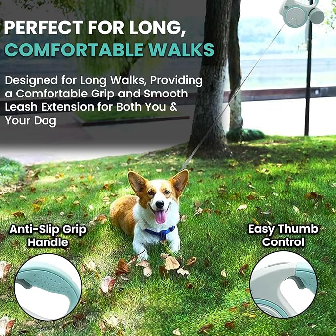 Retractable Dog Fancy Leash with Flashlight and Dispenser, 16 ft Dog Retractable Leash is Perfect for Safe and Comfortable Walking with Your Pet - Suitable for Dogs - Green