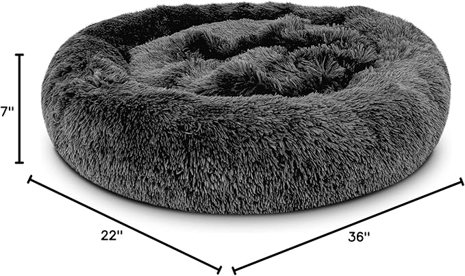 The Dog's Bed Sound Sleep Donut Dog Bed, Grey Fur Large Removable Cover Calming Nest Bed, Veterinary Approved