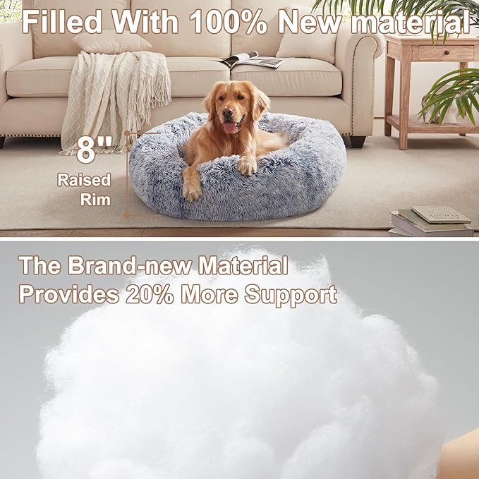 36 inches Donut Dog Bed for Large Dogs - Calming Fluffy Round Pet Bed with Removable & Washable Cover,Fits up to 80 lbs Pets (Dark Blue,Large)