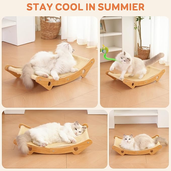 Sisal Cat Scratcher Bed for Natural Bamboo for Indoor Cats, Natural Sisal Mat Hammock for Kittens and Adult Cats,Extra-Larger Cat Scratching Post/Board/pad