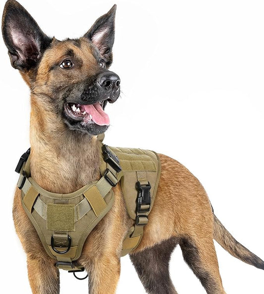 rabbitgoo Tactical Dog Harness for Small, Heavy Duty Pet Harness with Handle, No-Pull Service Vest Small Breed, Adjustable Military Dog Vest for Training Hunting Walking, Brown, S