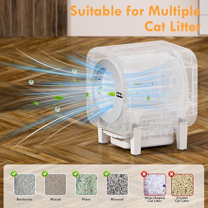 Automatic Cat Litter Box, Self Cleaning Litter Box with App Control, 75l Large Cat Litter Boxs for Multi-Cat Homes, Infrared & Weight Sensors, Odor Eliminator, Easy Cleaning, 20 Trash Bags, Silver