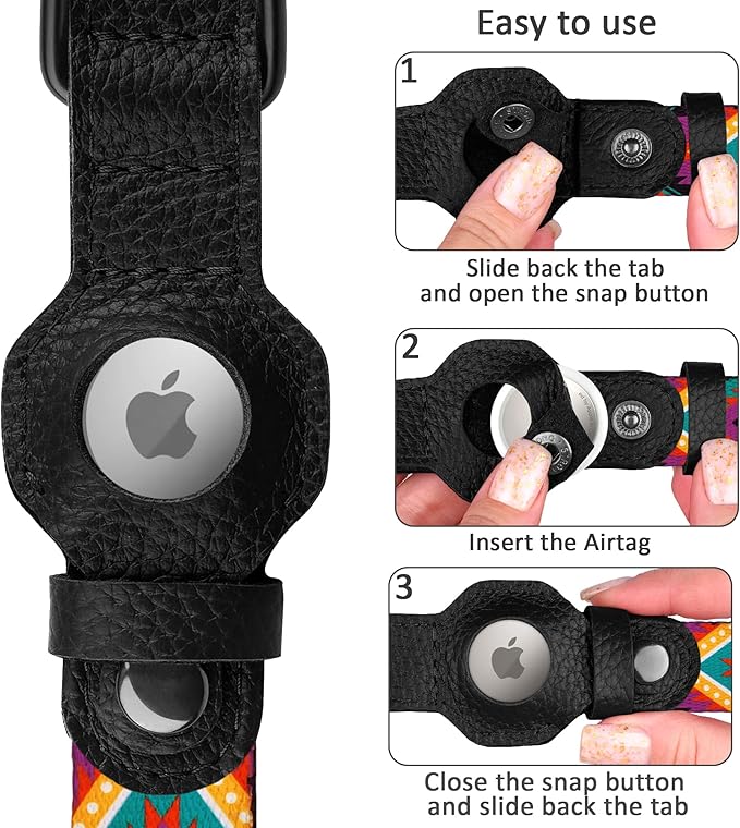 AirTag Dog Collar with Metal Buckle - Printed Nylon Soft Leather Dog Collar with Apple AirTag Holder - Secure Tracking GPS Pet Collars for Girl Boy Small Large Dogs (L, 17"-21" Neck Fit, Arrows)