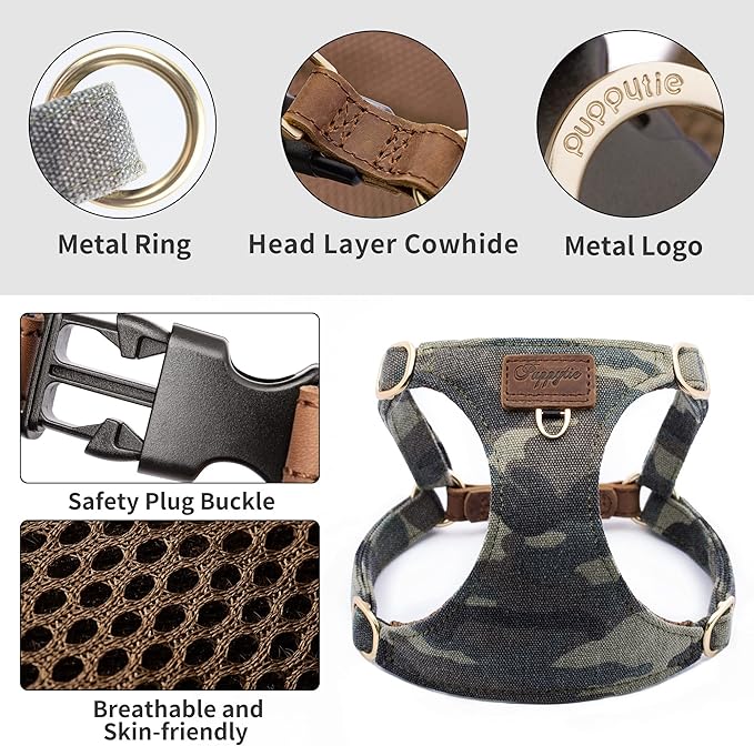 Dog Harness, No Pull Dogs Harness and Multi-Function Leash Set for Medium Dogs Easy Walk Everyday Adjustable Soft Dog Vest Harness Fashionable Dog Accessories Camouflage Green-L