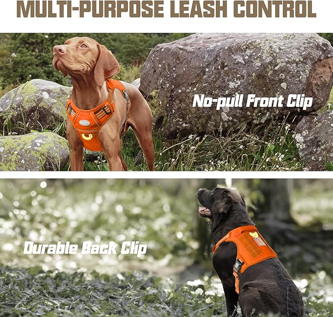 AUROTH Tactical Dog Harness for Large Dogs No Pull Adjustable Pet Harness Reflective K9 Working Training Easy Control Pet Vest Military Service Dog Harnesses Orange S