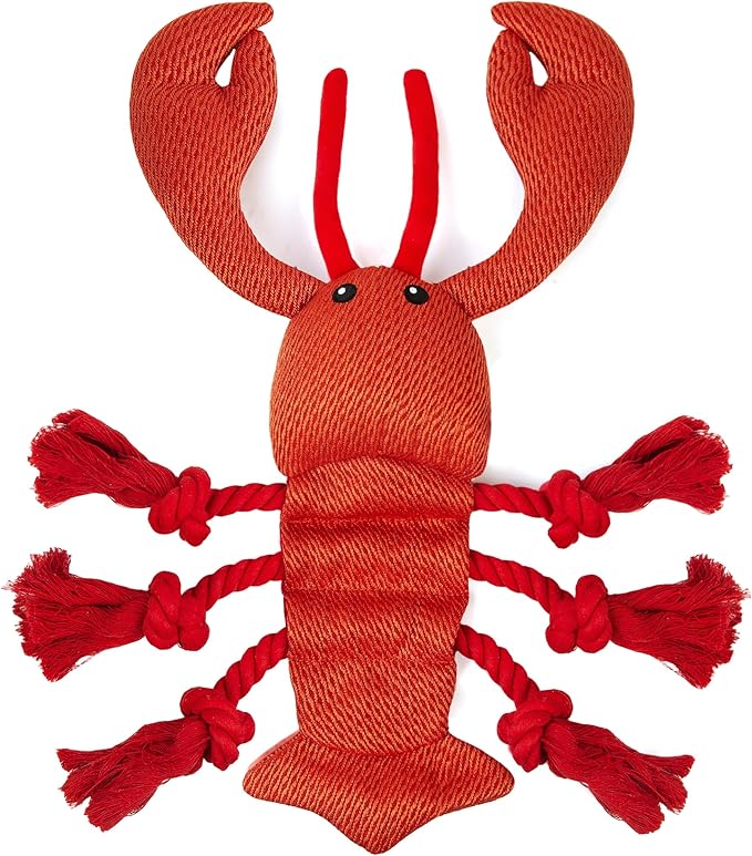TwoEar Lobster Squeaky Dog Toys, Plush Chew Toy with Tug Rope for Small Medium Large Dogs, Interactive Stuffed Toys Indoor Outdoor Play