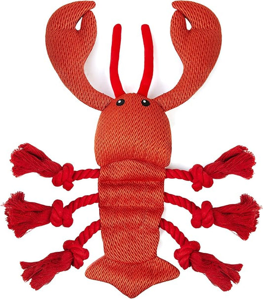 TwoEar Lobster Squeaky Dog Toys, Plush Chew Toy with Tug Rope for Small Medium Large Dogs, Interactive Stuffed Toys Indoor Outdoor Play