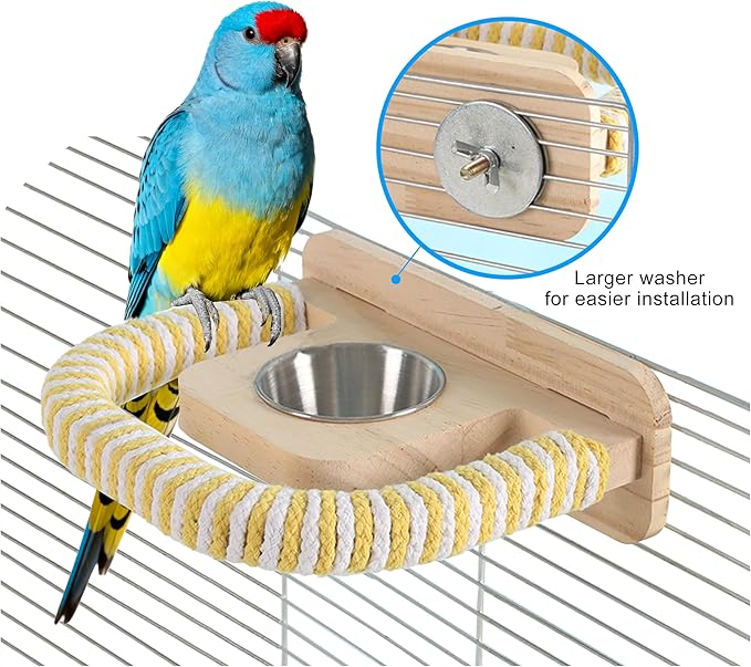 2PCS Parrot Perch Stand Toy,Bird perches for cage,Parrot Wood Platform,Bird Perch with Food Bowl,Bird cage Accessories