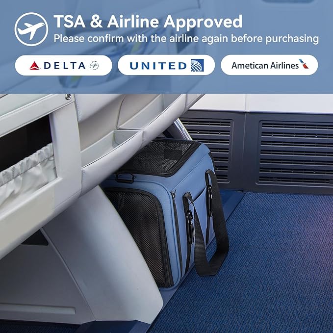 PETSFIT Cat Car Carrier for Small/Medium Cats Dogs, 18"x11"x11" Airline Approved Cat Carrier, with Patent Safety Buckles and Escape-Proof Zipper - Safeguarding Car Travel, Airplane, Vet, Outdoor