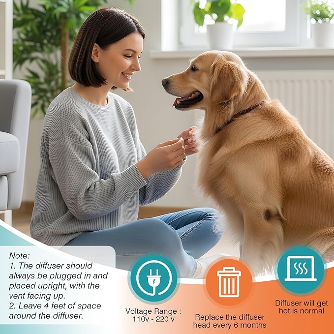 Dog Calming Pheromones Diffuser to Calm Pet 7 In 1 Advanced Kit Appeasing Pheromone Diffuser for Anxiety Relief (3 Plug in+4 Pack 48ml Refill) Reduce Aggression Fighting Barking Stress (Tasteless)