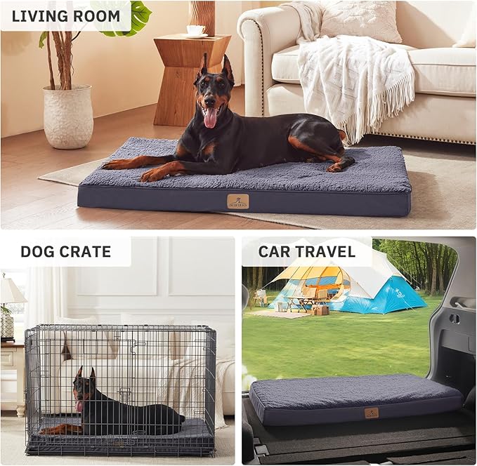 Bedfolks Orthopedic Dog Bed for Jumbo Dogs - Egg Foam Dog Crate Bed with Removable Waterproof Cover, Pet Bed Mat Suitable for Dogs and Pets Up to 120 lbs (48 x 30 x 3.5 inches, Dark Grey)