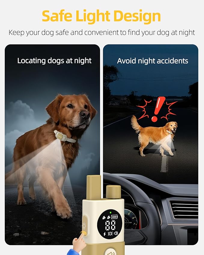 Jugbow Shock Collar for Dogs - 4200FT Remote Training Collar for 15-120lbs Small Medium Large Dog, LED Light & Waterproof Electric Collars with 3 Training Mode for All Breeds (Beige)