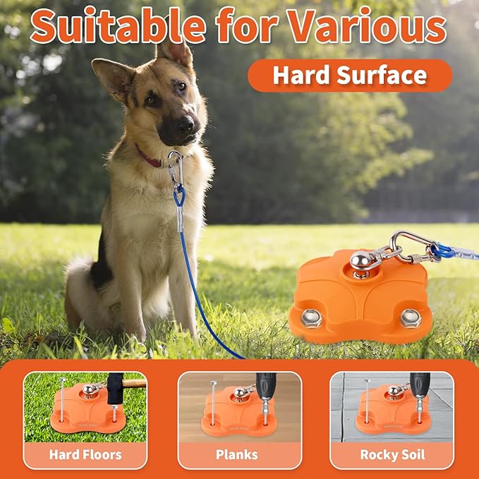 Dog Tie Out Stake with 30ft Cable, Heavy Duty 200lb Capacity, Double 360° Swivel Design, Outdoor Yard & Camping Ground Anchor for Large Dogs (Dog Stake+30ft Cable/200lbs)