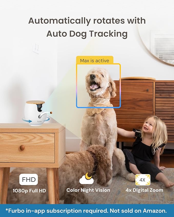 Furbo 360° Dog Camera + Mini 360° Cam [New Subscription Required at Setup] 2-Camera Bundle Nanny Pro Subscription: Dog Safety Alerts, Pet Camera with Speaker, Phone App & Night Vision