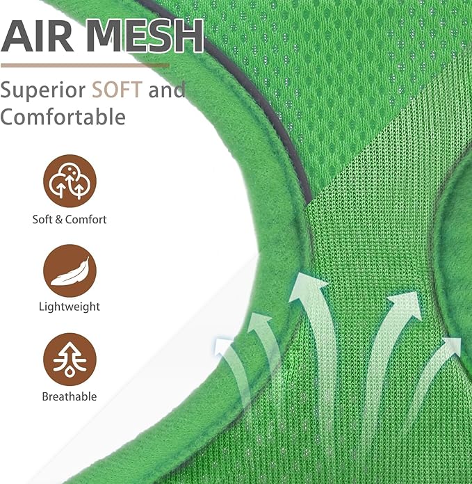 PUPTECK Soft Mesh Dog Harness and Leash Set Pet Puppy Cat Comfort Padded Vest No Pull Harnesses, Solid Green, M