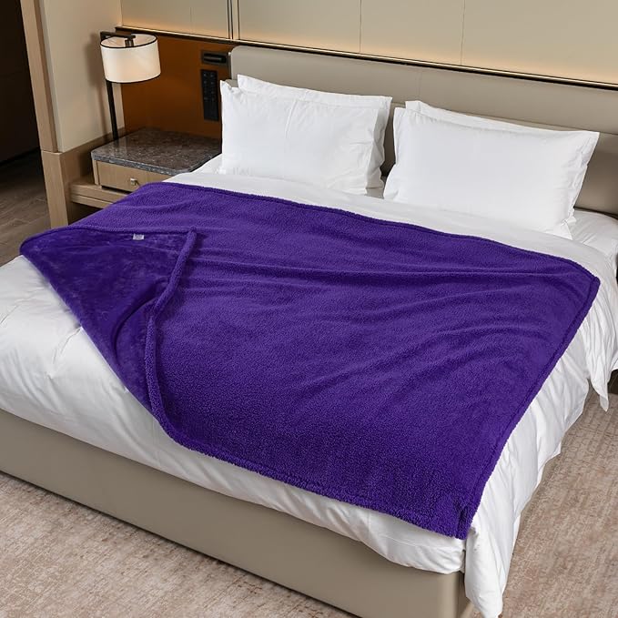 Purple King Size Bed Covers Waterproof Sherpa Fleece Pet Blankets for Big Dogs 85x85in Reversible Leakproof Blanket Beds Couches Cover Fluffy Cozy Warm Sofa Mat-Purple,XXL-85x85in