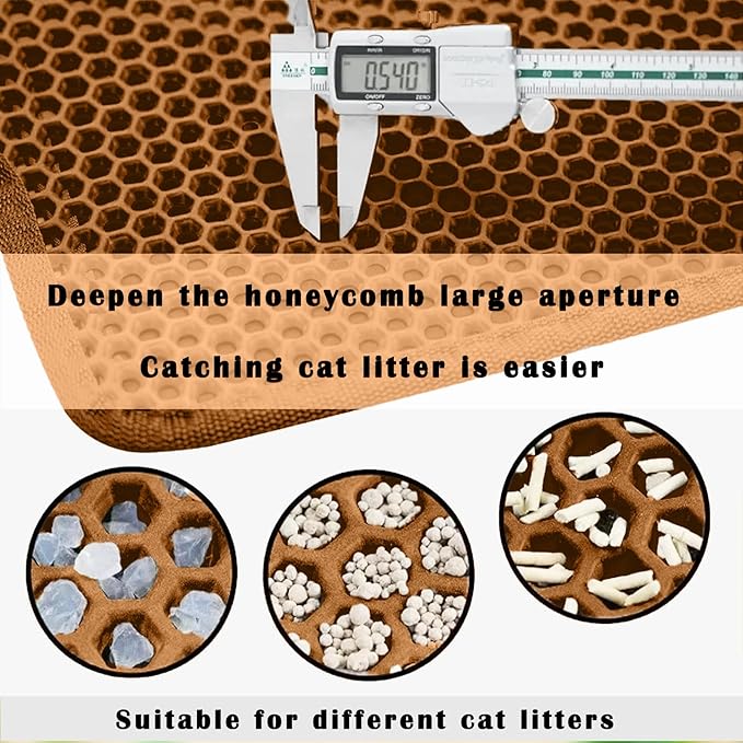 HCY&WLD Cat Litter Mat, Honeycomb Double Layer Cat Litter Trapping Mat, Waterproof Urine Proof Non-Slip, Scatter Control, Less Waste, Easier to Clean (Brown, 30" X 22")