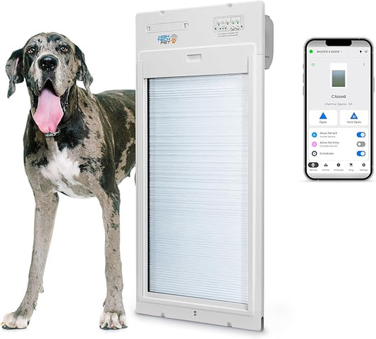 Power Pet Automatic ROLL UP Door by High Tech Pet Brand - Motorized Panel Rolls Up - Pet Operated - Remote App Control - 24/7 Exit & Entry Timers (Door Mount, X-Large)