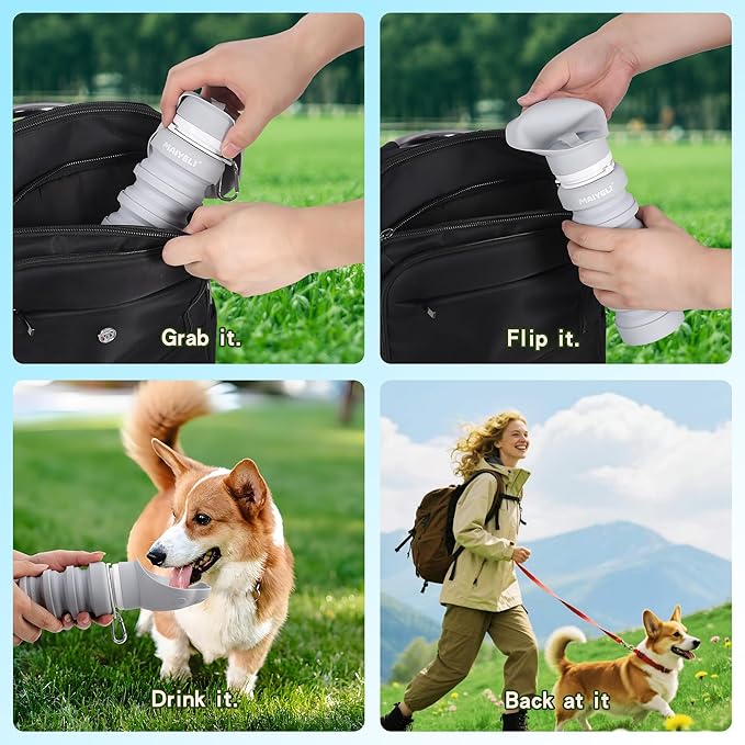 Collapsible & Portable Dog Water Bottle with Dispenser for Walking, Travel, and Outdoor, 9oz-17oz Leak-Proof Silicone Water Bottle for Dogs on The Go (Green)