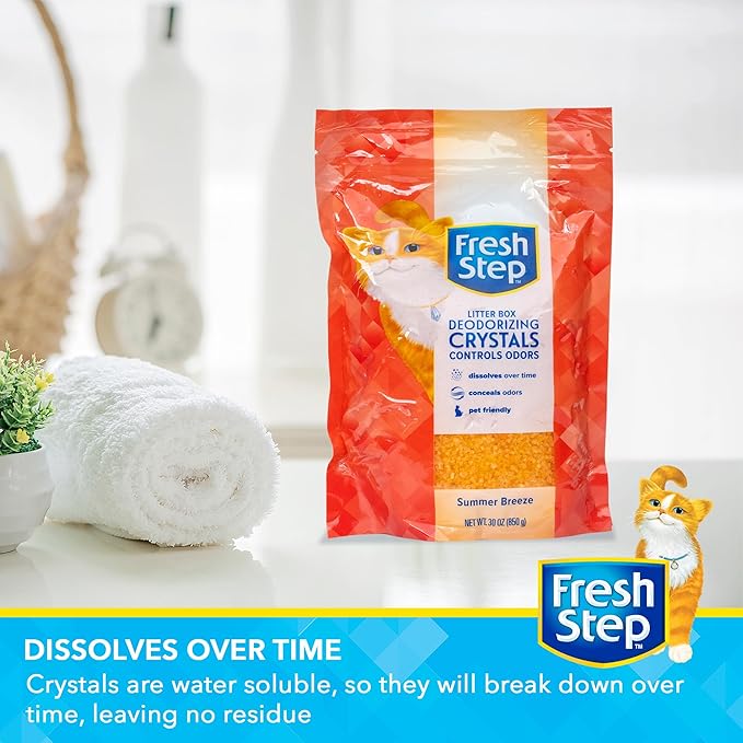Fresh Step Cat Litter Crystals in Tropical Summer Breeze Scent - Cat Litter Box Deodorizer - Combats Odors and Neutralizes Smells to Keep Your Home Clean, 30 Ounce