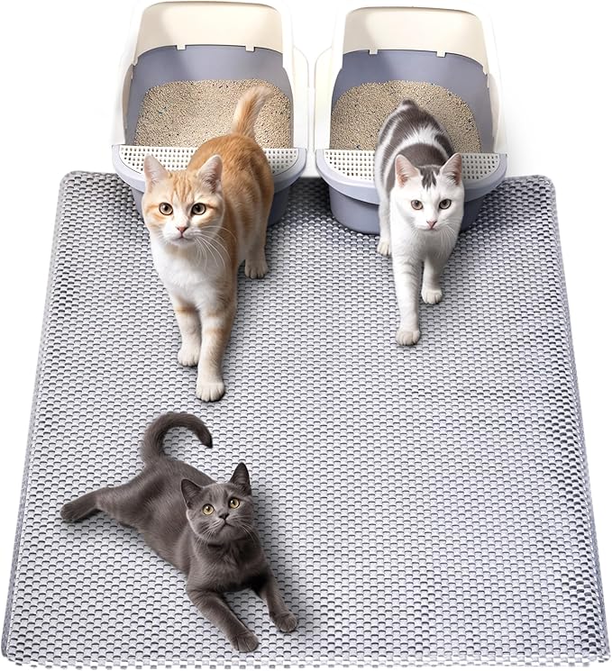 BurgeonNest Jumbo PVC Foam Cat Litter Mat XL 45x31inch Soft on Paws,Urine-Proof & Water Resistant Cat Mat, Double Layer Traps Litter from Box, Scatter Control, Easy Clean – Gray