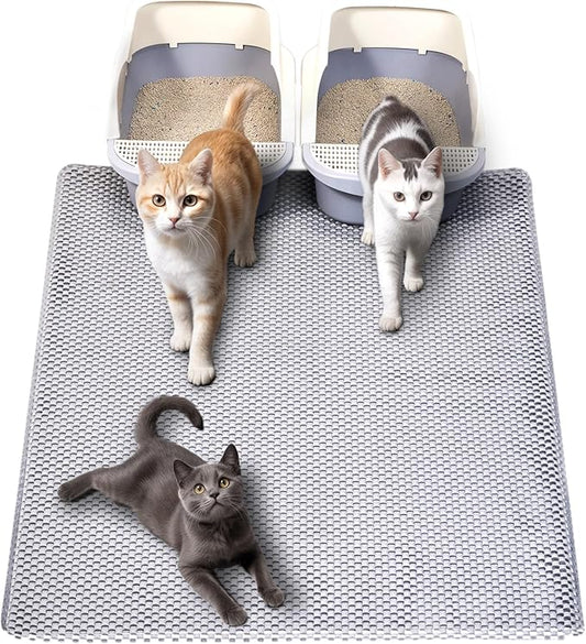 BurgeonNest Jumbo PVC Foam Cat Litter Mat XL 45x31inch Soft on Paws,Urine-Proof & Water Resistant Cat Mat, Double Layer Traps Litter from Box, Scatter Control, Easy Clean – Gray