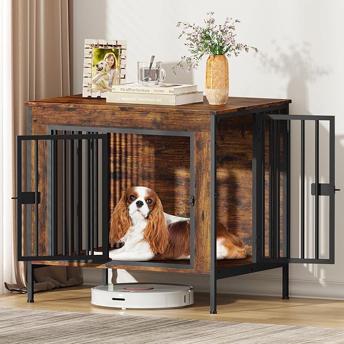 EasyCom Dog Crate Furniture for 1 or 2 Dogs, Heavy Duty Single/Double Dog Crates for Small/Medium/Large Dogs, Dog Kennel Furniture Indoor as TV Stand, Small Size 28.15" L(0-20 Pounds), Brown