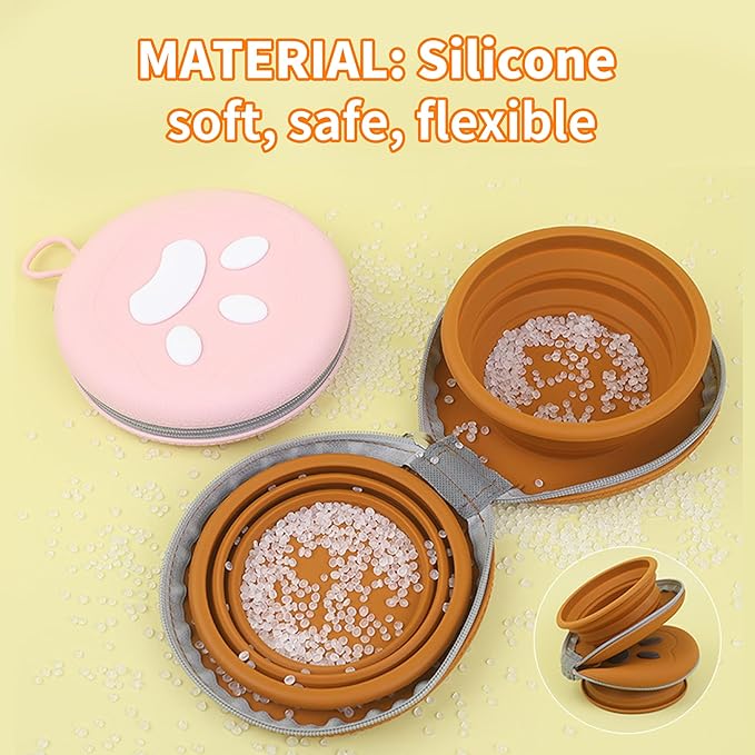 Collapsible Dog Bowls, 2-in-1 Pet Portable Travel Double Bowl Water Food Feeder Traveling Camping & Walking 25oz Light Yellow