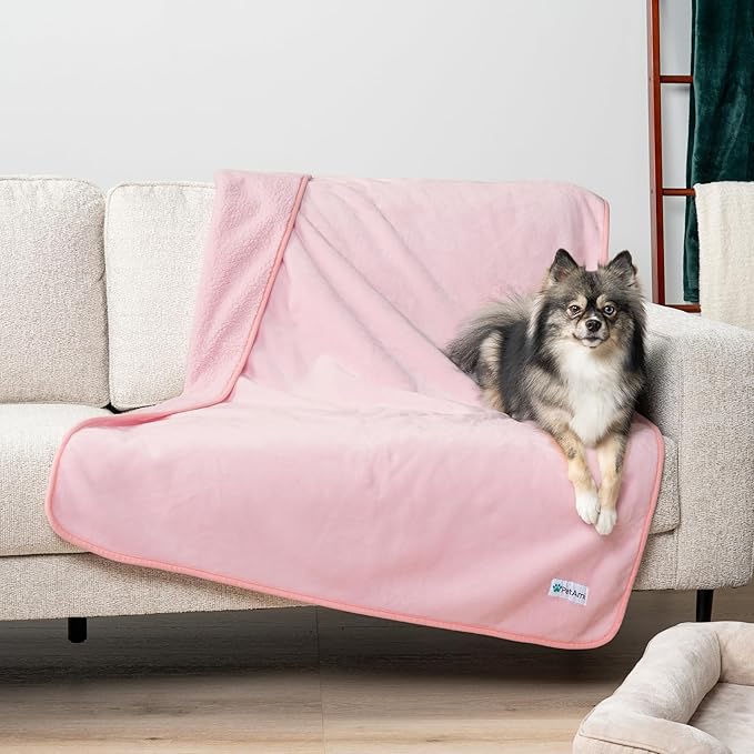 PetAmi Waterproof Dog/Cat Blanket, Pee Proof for Couch/Bed, Reversible, Soft Fleece, Washable, 40x60 Pink