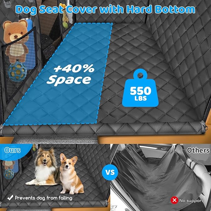 URPOWER Back Seat Extender for Dogs - Hard Bottom Dog Car Seat Cover Holds 550 lbs, Waterproof Dog Hammock Dogs Bed for Cars, SUVs, Pet Backseat Protector with Mesh Window & Large Space