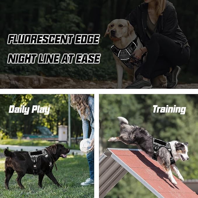 AUROTH Tactical Dog Harness for Large Dogs No Pull Adjustable Pet Harness Reflective K12 Working Training Easy Control Pet Vest Military Service Dog Harnesses