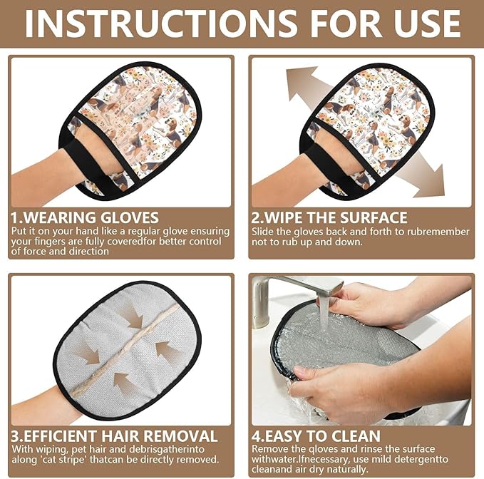 Pet Grooming Gloves Reusable Dog & Cat Hair Remover for Furniture, Car Interiors Multi-Surface Deshedding Tool for Carpets, Bedding & Home Cleaning