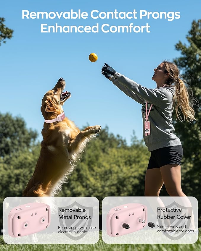 Jugbow Shock Collar for Dogs - 4200FT Remote Training Collar for 15-120lbs Small Medium Large Dog, LED Light & Waterproof Electric Collars with 3 Training Mode for All Breeds (Pink)