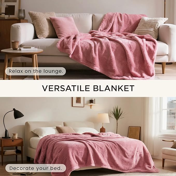 gogobunny Waterproof Bed Blanket, Reversible Sherpa Fleece Throw Blanket for Dog Puppy Cat, Furniture Cover Protects Bed Couch Sofa from Liquid Pee and Pet Fur (Pink, 90x108 inches)