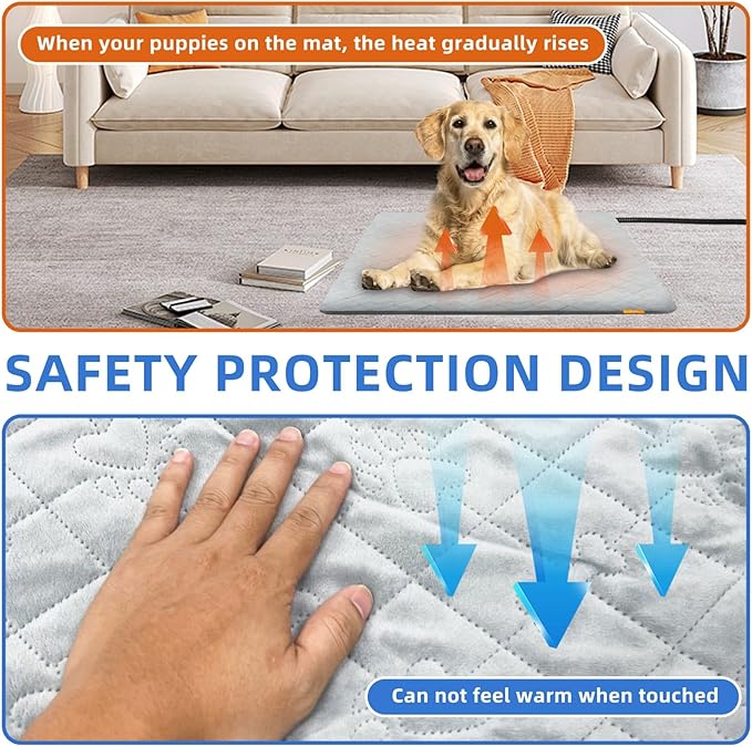 Pet Heating Pad for Cats Dogs Electric Heated Bed Waterproof Warming Mat Indoor Outdoor Chew Resistant Cord Adjustable 5 Timer and 6 Level Temperature for Pets Puppy Animals-Small-35.4x23.6in