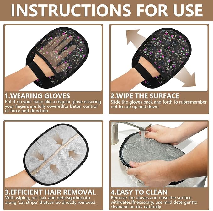 Pet Grooming Gloves Reusable Dog & Cat Hair Remover for Furniture, Car Interiors Multi-Surface Deshedding Tool for Carpets, Bedding & Home Cleaning