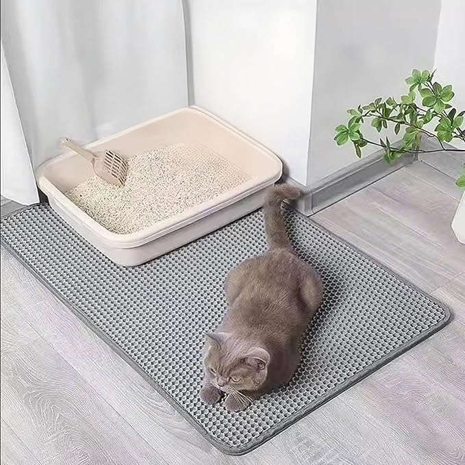 Large cat Litter mat, Jumbo Size (47" x 32") Gray, Double Layer, Waterproof, Odor-Free, Easy to Clean