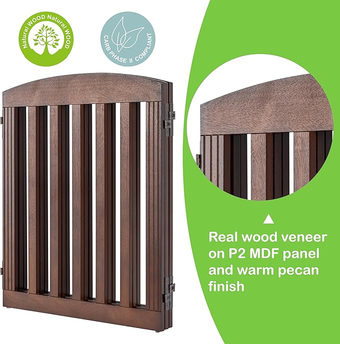 SPIRICH Wooden Freestanding Foldable Dog Gate, Pet Gate Indoor, Dog Gates for Doorways, Stairs, The House, Extra Wide Step Over Puppy Gate, 3 Panels, Brown