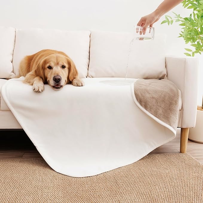 Waterproof Dog Blanket for Medium Dogs, Leak Proof Pet Throw Couch Blankets Reversible Sofa Bed Furniture Protector Machine Washable-30 x40,Beige+Khaki